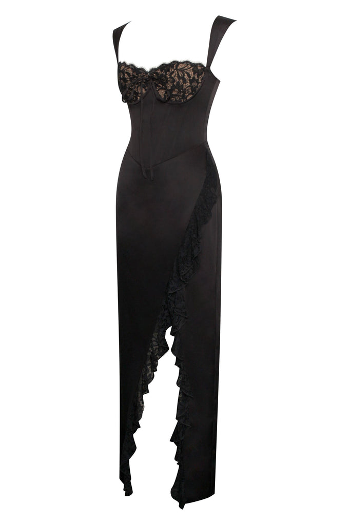VICTORIA BLACK LACE SATIN CORSET DRESS