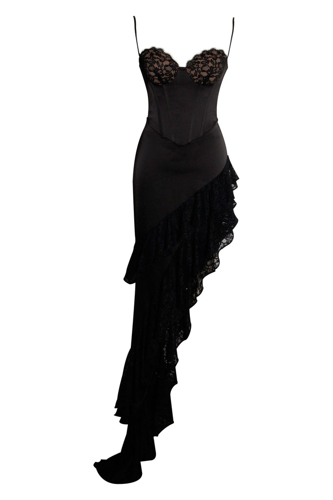 ZAIRA BLACK LACE SATIN CORSET DRESS
