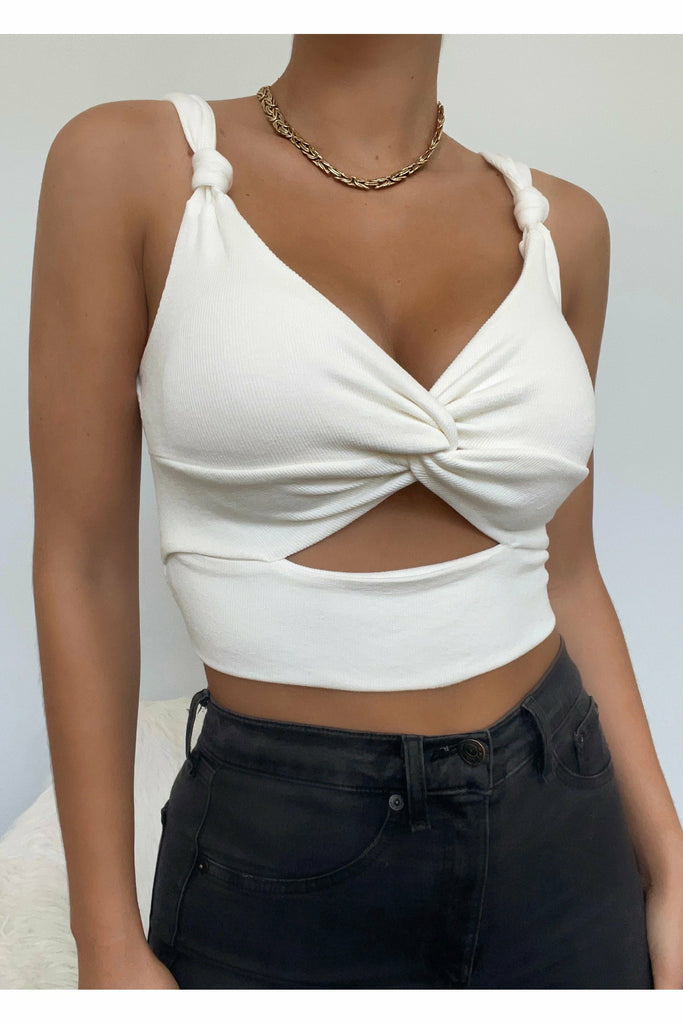 White Front Knot Crop Top