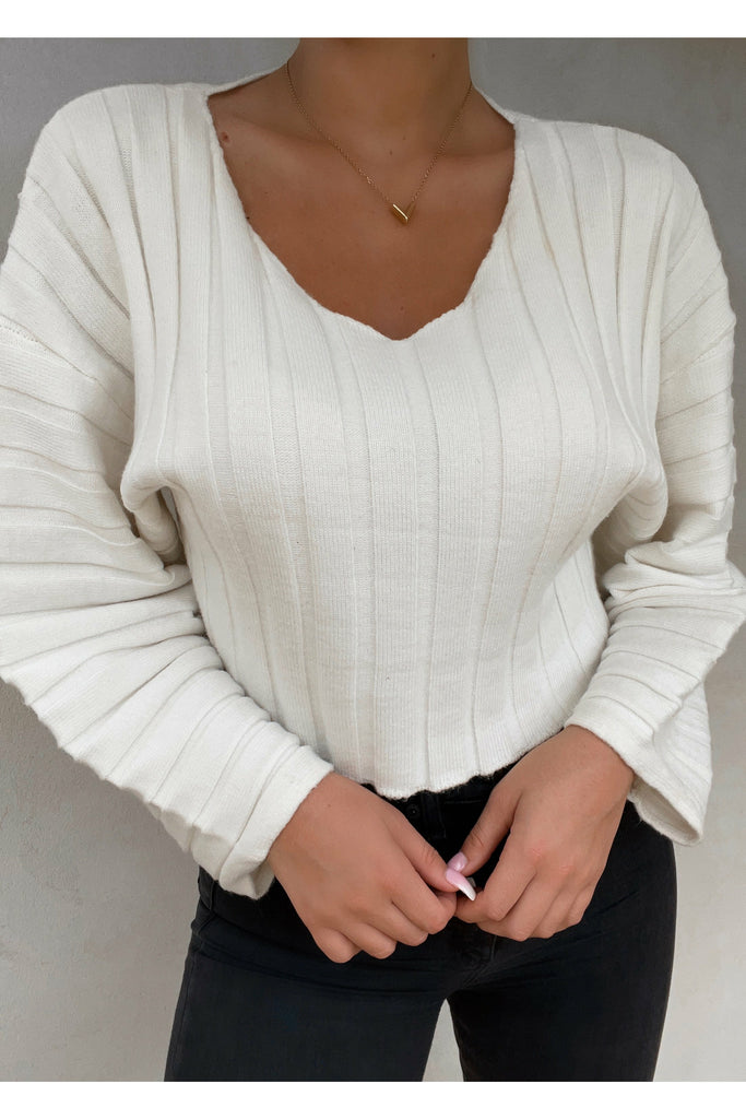 White Oversize Crop Sweater