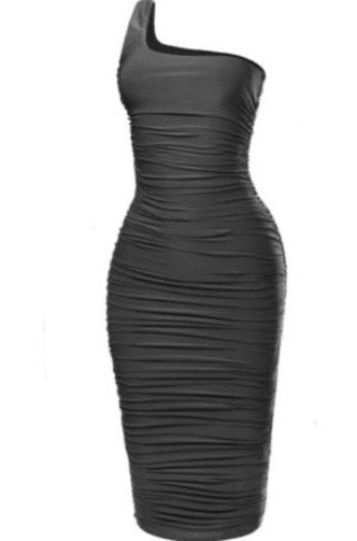 Celine Ruched Dress (BLACK)