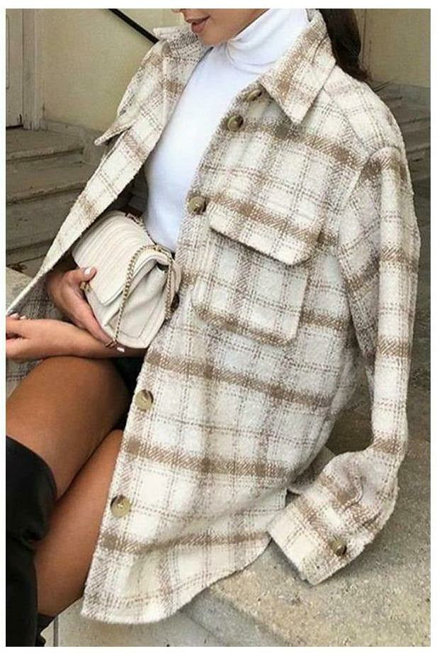 Coffee & Cream Plaid Jacket - MONZI