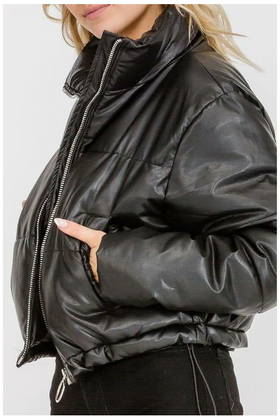 Cropped Black Puffer Coat - MONZI