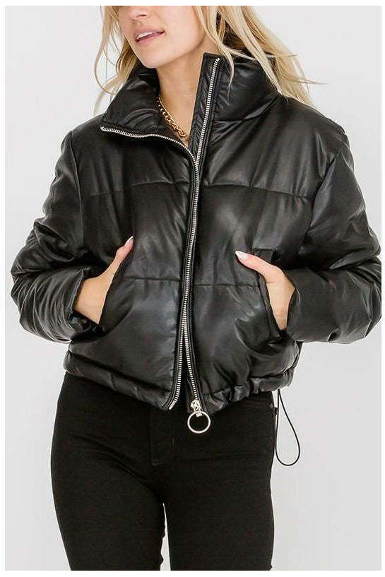 Cropped Black Puffer Coat - MONZI