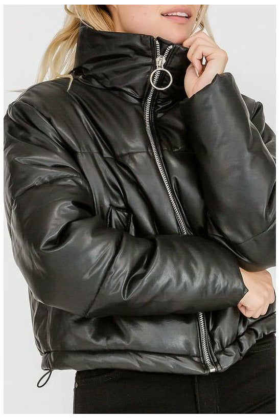 Cropped Black Puffer Coat - MONZI