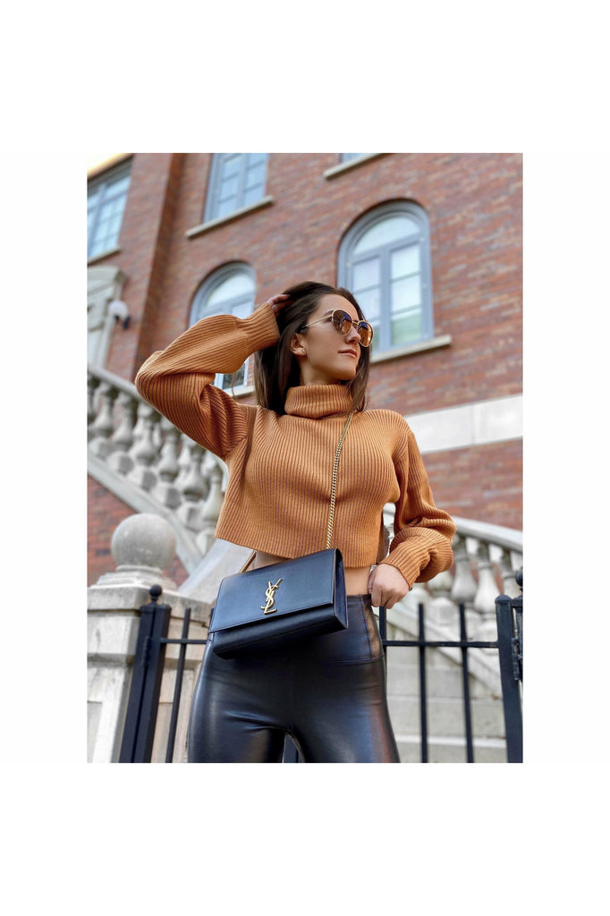 Caramel Turtle Neck Crop Sweater - MONZI