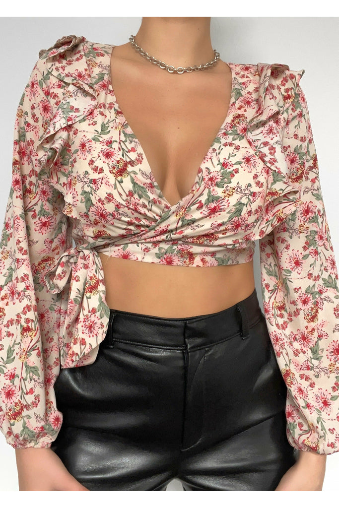 Pink Floral Wrap Around Top