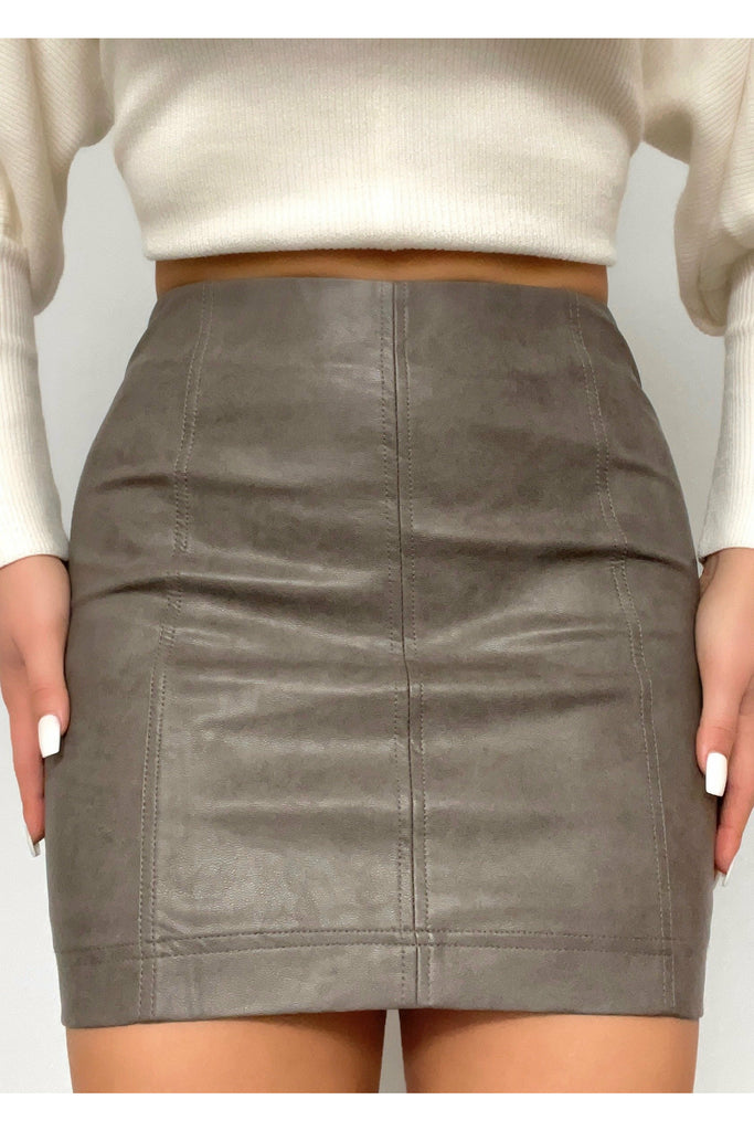 Grey Faux Leather Skirt