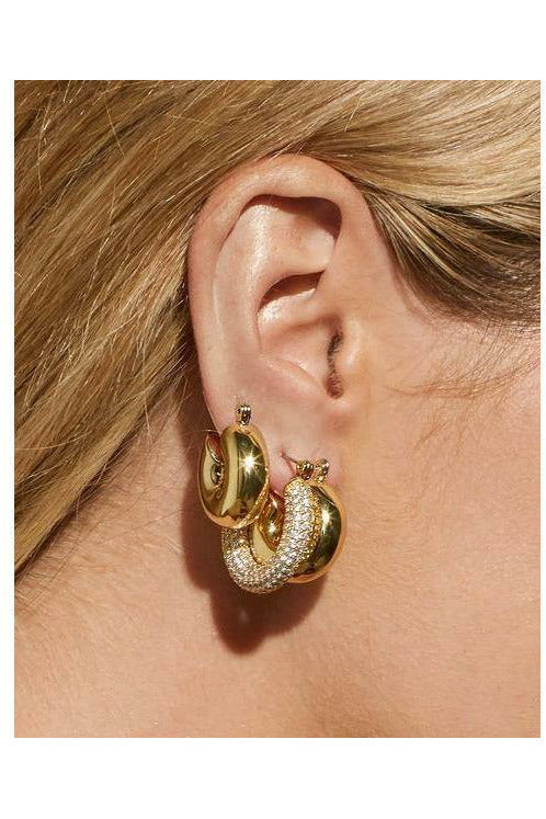 Gold Crystal Pave Hoop Earrings - MONZI