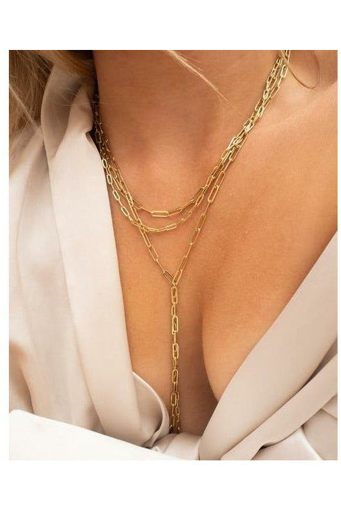 Gold Layered Link Plunge Necklace - MONZI