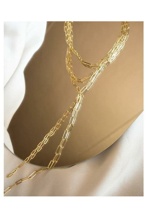 Gold Layered Link Plunge Necklace - MONZI