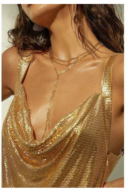 Gold Layered Link Plunge Necklace - MONZI