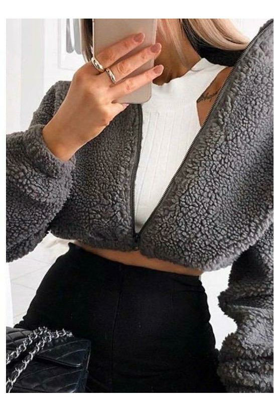 Teddy Cropped Zip Jacket - MONZI
