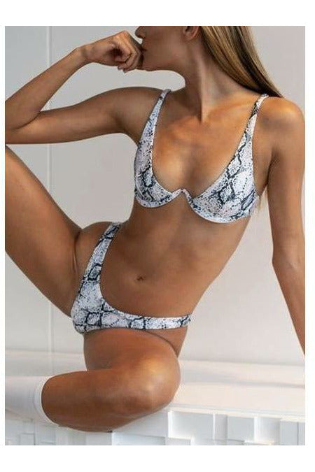Alexa White Snake Print Bikini Set - MONZI