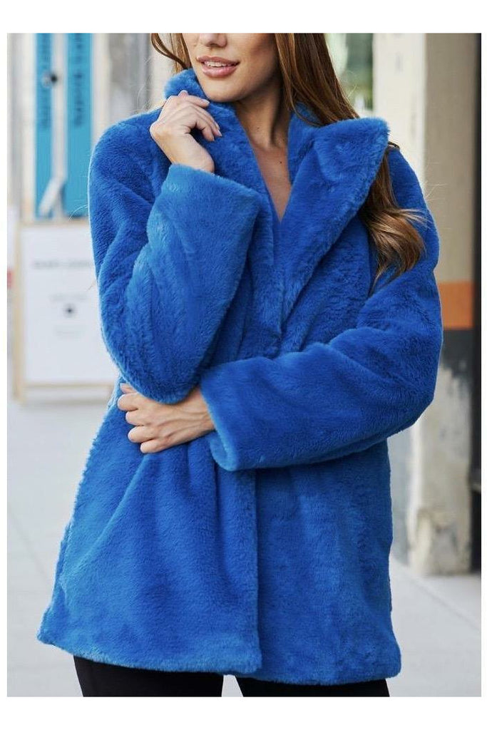 Neon Blue Faux Fur Coat - MONZI