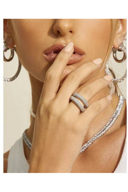 Silver Crystal Pave Tube Ring - MONZI