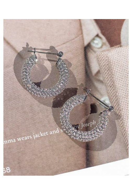 Silver Crystal Pave Hoop Earrings - MONZI