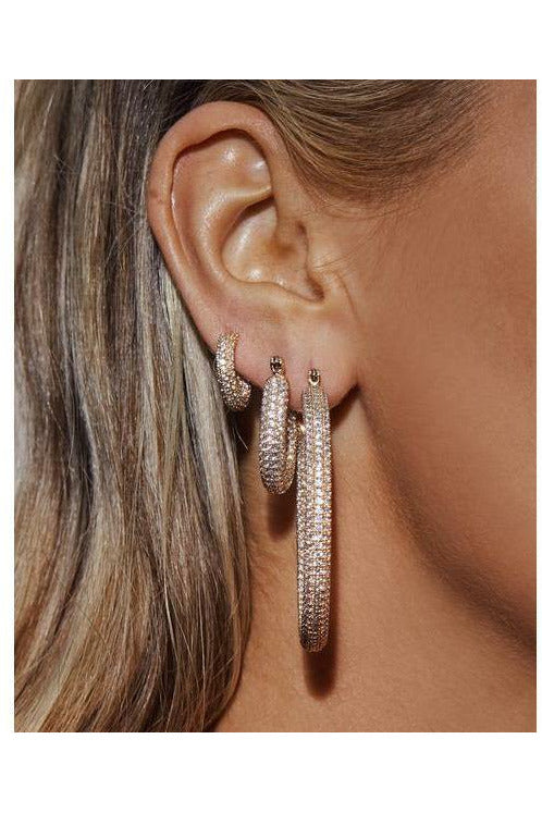Silver Crystal Pave Hoop Earrings - MONZI
