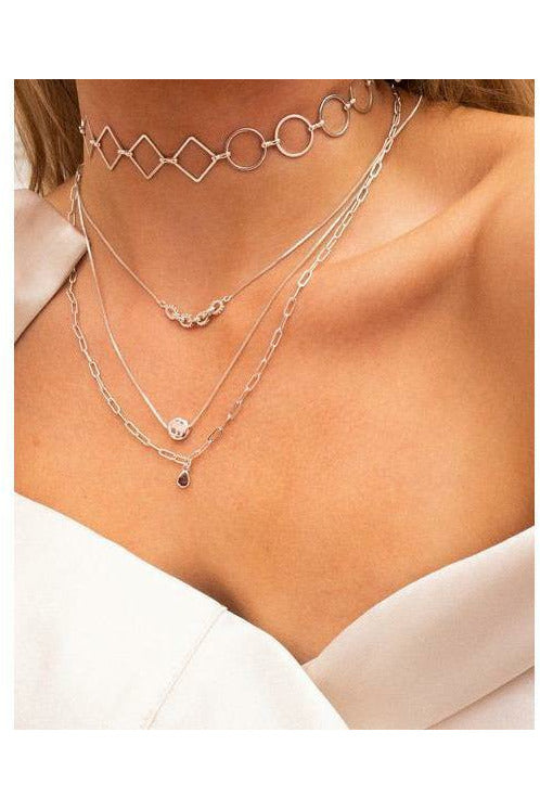 Silver Layered Charm Necklace - MONZI