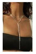 Silver Layered Link Plunge Necklace - MONZI
